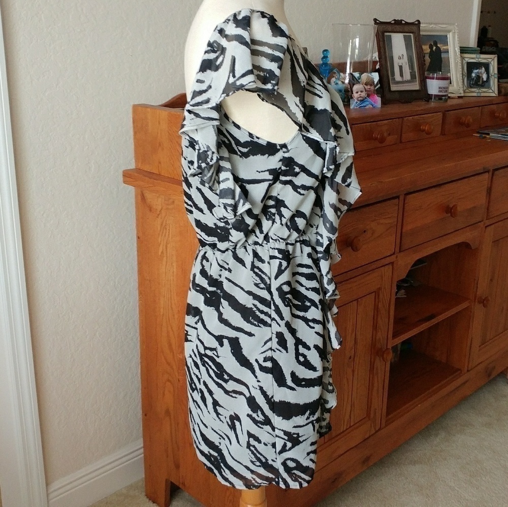 Zebra Print Asymmetrical Ruffled Dress - Picture 6 of 8